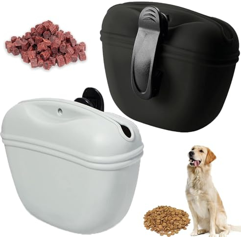 DqiUnaX Futterbeutel Hundetraining, Leckerlitasche für Hunde, 2er Set in Schwarz und Grau, Praktische Futterbeutel für unterwegs, Ideal für Training und Spaziergänge
