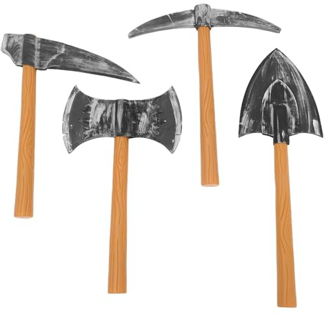 ifundom Set di 4 Oggetti di Scena per Costume da Nano Piccone, e Pala in Plastica Leggera per Feste, Cosplay e Spettacoli Teatrali