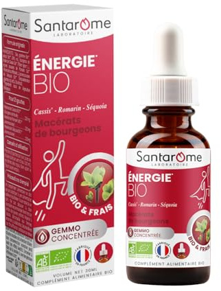 SANTAROME Gemmo Énergie Bio - Anti-Fatigue & Tonus - 30 ml - France | Trio de bourgeons : Cassis, Romarin, Séquoia - Bio, frais & cueillis à la main en France - 25 gouttes par jour