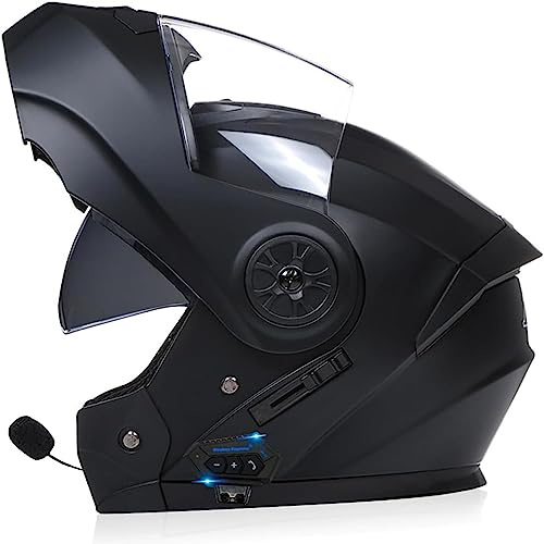 Adulto Motocicleta Todoterreno Crash Bluetooth Cascos Homologado ECE Integral Integrado Abatible Casco con Visera Doble, Modular Bluetooth Casco,Unisex Moto Bluetooth Casco 55-62CM