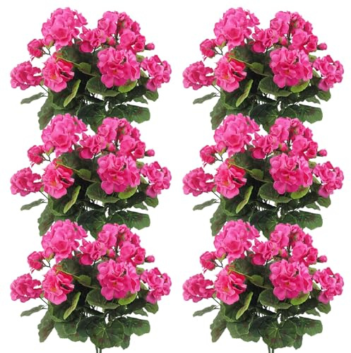 12 Piezas Geranios Flores Artificiales Geranios Realistas Flor de Seda Artificial de 14 Pulgadas Ideal para el Hogar Exterior Jardín Patio Tumba Cementerio Florero Mesa Centro de Mesa Rosa Rojo