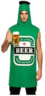 Grüner Bierflasche Jumpsuit Kostüm Erwachsene Oktoberfest Halloween Overall | Unisex Karneval Party Overall