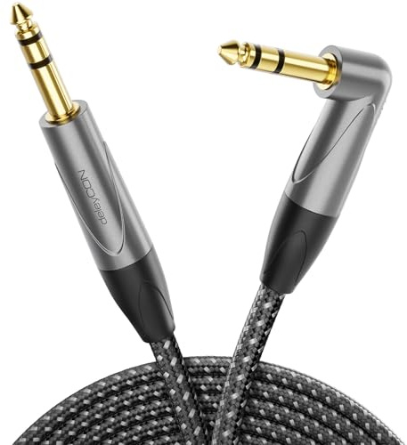 deleyCON 6,35mm Cavo Chitarra 2m, Cavo Strumento TRS Stereo Jack Angolato - per Chitarra Elettrica, Basso, Batteria, Pedali, Amplificatori, Mixer, Accordatori, Altoparlanti