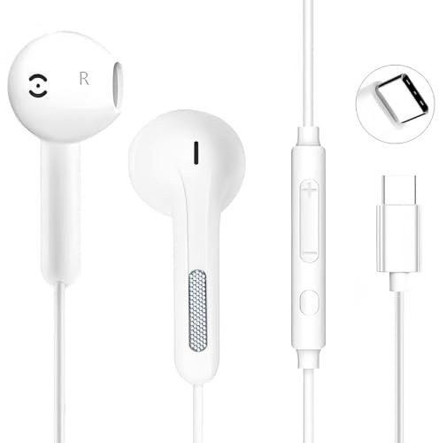 USB C Headphones for iPhone 16, Type C Wired Earbuds with Mic & Volume Control, HiFi Stereo Noise Cancelling Earphones Wired for iPad Pro iPhone 17/16/15 Pro Max/Plus, Samsung Galaxy S23/S22/S21/S20