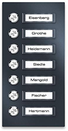 Metzler® sonnette plaque inox V2A avec étiquettes interchangeables et LED, anthracite RAL 7016, montage en saillie antivandale, visible nuit, entretien facile, 10 ans pièces détachées