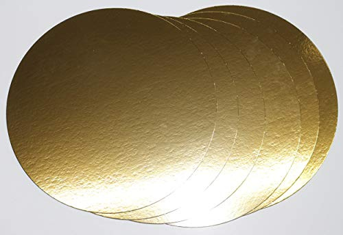 LYSCO 5 Stück Tortenunterlagen, Pappe rund Ø 32cm goldfarben Tortenplatten einseitig mit Folie beschichtet, verhindert Durchnässen