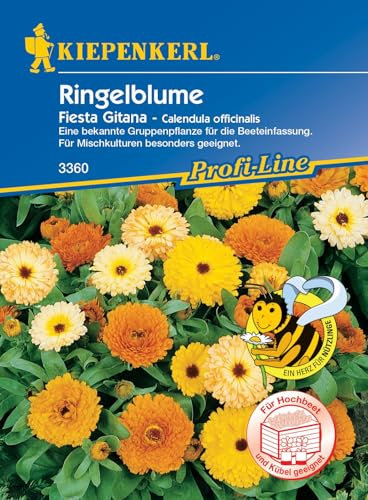 Kiepenkerl Profi-Line Ringelblumensamen Fiesta Gitana 3360 - Nahrungsquelle für Nützlinge, Bekannte Gruppenpflanze für Beeteinfassung, Ideal für Mischkulturen, Kräutersamen
