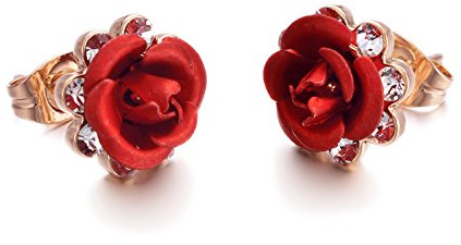 Vissen Rouge Bleu Fleur Boucles d'oreilles Femme Plaqué Rose Gold/Argent Zirconium Clou D'oreille Bijoux Cadeau Saint Valentin Mariage