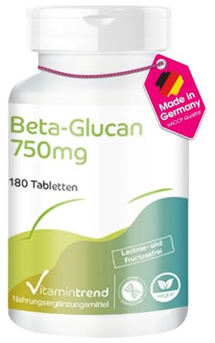 Vitamintrend Beta-Glucan hochdosiert 750mg, 180 Tabletten, 70% Polysaccharide, veganes Nahrungsergänzungsmittel ohne Zusätze, in Deutschland hergestellt
