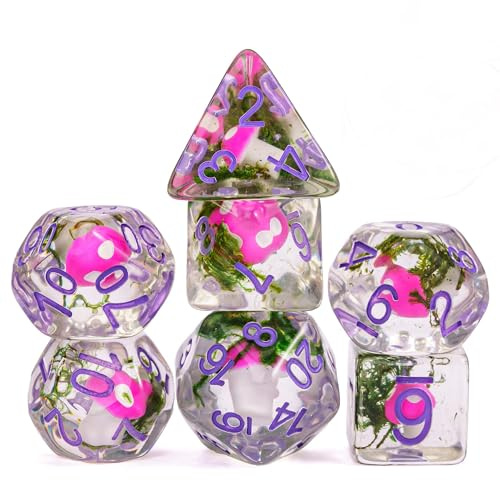 UDIXI Polyedrisches DND-Würfel-Set, D&D, gefüllt mit Pilzen und Algen, für Rollenspiele, Würfelspiele als DND, RPG, MTG, Tischspiele (Seetang), 7-teilig
