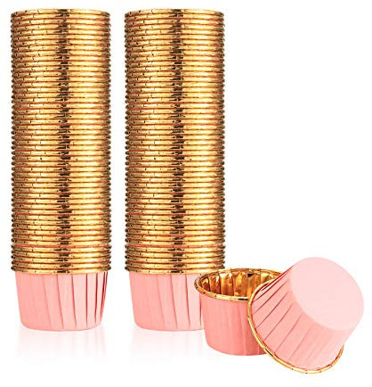 Lot de 100 moules à muffins en papier métallique Rose pour cupcakes, anniversaires, mariages et fêtes de Noël