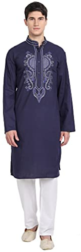 SKAVIJ 2 Pièces Kurta Pyjama - Robe De Soirée - Costume pour Homme Bleu_S