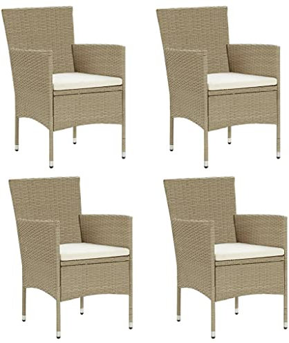 vidaXL 4X Garten Essstuhl Sessel Stuhl Gartensessel Gartenstuhl Rattanstuhl Gartenmöbel Balkonstuhl Stühle Terrassenstuhl Poly Rattan Beige