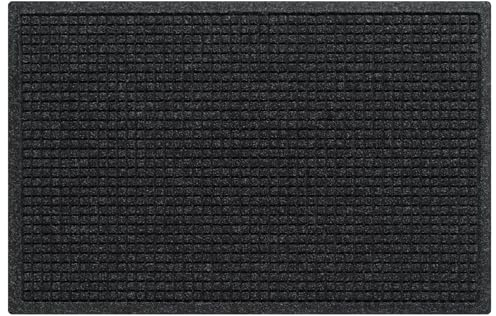 WaterHog Squares Front Door Mat Indoor Outdoor Entrance, Absorbent All-Weather Doormat with Non-Slip Rubber Backing, Dirt & Moisture Trapper, Low Profile, Easy Clean, Made in USA, 23x35.5 Charcoal