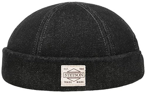 Stetson New Denim Dockermütze Baumwollmütze Dockercap Herren - Made in The EU Docker Frühling-Sommer Herbst-Winter - XL (60-61 cm) schwarz