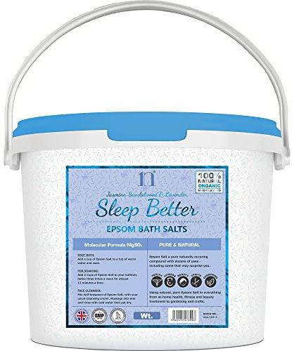 Scented Epsom Salt Sleep Better Salts with Jasmine, Sandalwood & Lavender Bucket Food Grade Magnesium Sulphate Foot Soak Salts Bath Epsom Salts (Sleep Better (Jasmine, Sandalwood & Lavender), 2.5KG)