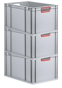 PROREGAL SuperSparSet 3x Eurobox NextGen Color | HxBxT 32x40x60cm | 65 Liter | Griffe rot offen | Verstärkter Boden | Eurobehälter, Transportbox, Transportbehälter, Stapelbehälter