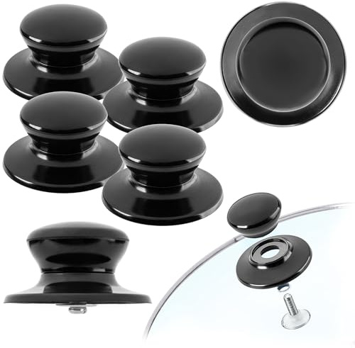 KADAX Lot de 4 Poignée de couvercle de casserole, bouton de couvercle résistant au feu en plastique et en acier inoxydable, poignée universelle pour couvercle de casserole, bouton de couvercle de c