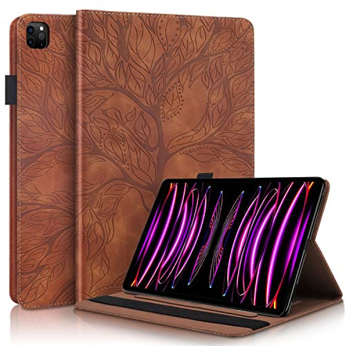 Succtopy Hülle iPad Pro 12.9 2022/2021/2020/2018 (6./5./4./3.Generation) Folio Flip PU Leder Schutzhülle Stifthalter Stand Wallet Cover Case Tablet Hülle iPad Pro 12.9 (6./5./4./3.Generation) Braun