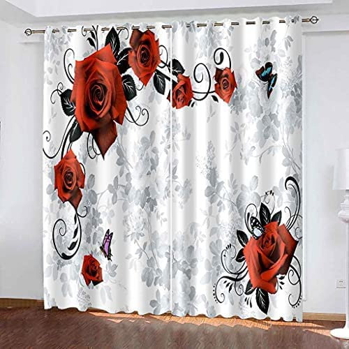 Blickdicht Blackout Vorhang Mit Ösen Schalldämmend Gardinen Polyester 3D Bedruckt Blumen Pflanzen Für Wohnzimmer Schlafzimmer Kinder Oder Babyzimmer 182(B)X214(H) Cm - Bedruckte Verdunkelungsvorhänge