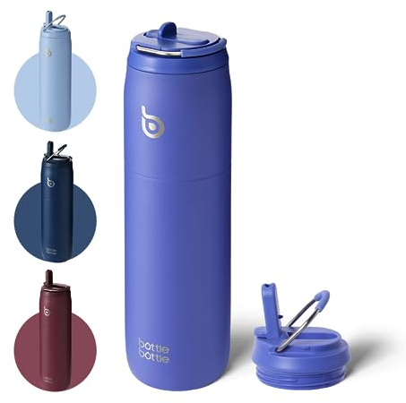 BOTTLE BOTTLE Isolierte Wasserflasche Edelstahl 32oz(946ml) mit Strohhalm Griff für Sport, Reisen, Fitnessstudio, doppelwandig auslaufsicher, BPA-frei (Blau)