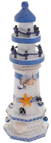 NUOBESTY Wooden Lighthouse Statue Nautical Lighthouse Model for Home Office Tabletop Mediterranean Decor