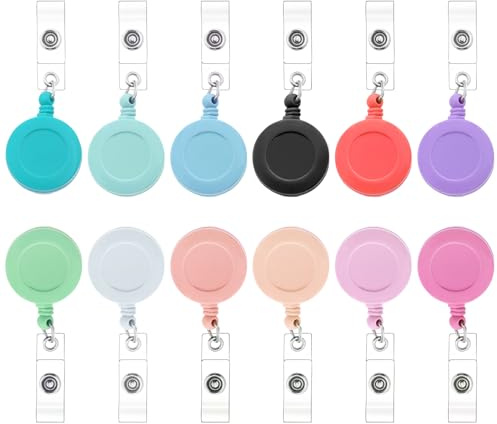 Wokape 12Pcs 26 einziehbare Badge Reel, gemischte solide Farbe Krankenschwester Studenten Arzt ID Badge Halter mit Metall-Clip, bunte Badge mit 360°Swivel Alligator Clip für ID-Karte Schlüssel