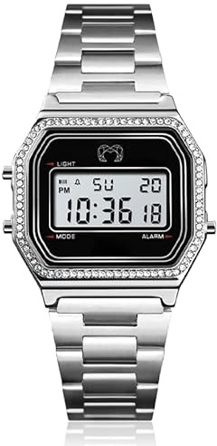 MARLION JEWELS Reloj Digital Mujer Negro y Plateado Vintage - Acero Inoxidable, Resistente al Agua 3ATM, Maquinaria Cuarzo - Reloj Pulsera Mujer Estilo Retro, Regalo Mujer