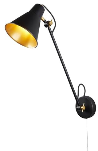 Licht-Erlebnisse Wandlampe mit Schalter Schwarz Gold H: max. 39 cm verstellbar Gelenk E27 Wandleuchte Leselampe Wand Arbeitszimmer Leseleuchte Wohnzimmer