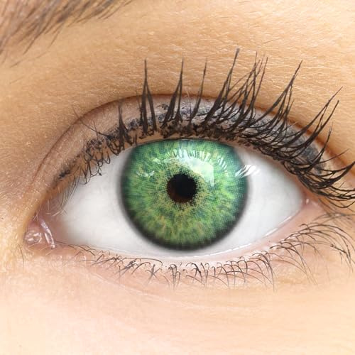 GLAMLENS lentillas de color - vert Ibiza Green + contenedor. 1 par (2 piezas) - 90 Días - Sin Graduación - 0.00 dioptrías - blandos - Lentes de contacto vert de hidrogel de silicona s