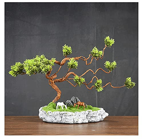 Künstlicher Bonsai-Baum Kleiner künstlicher Bonsai-Baum, gefälschte Pflanze im Topf, Kiefern-Bonsai-Pflanze, künstlicher Bonsai, for Fensterbank, Hof, Desktop-Display, 22,9 cm Bonsai Kunstpflanze