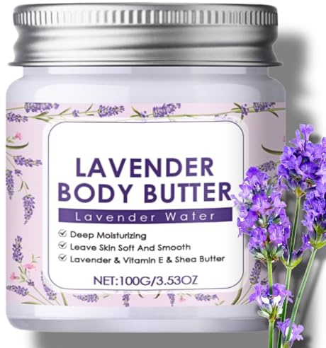 IZBEAUVO Lavender Body Butter - Organic Shea Butter Vitamin E, Self Care Replenishes, Soothes Dry & All Skin, Softens & Boosts Skin Overall Moisture and Radiance, Vegan Butter Body Butter for Women