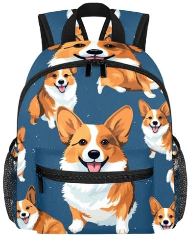 Süßer Kleinkind-Rucksack – Cartoon-Corgi-Hunde-Muster, schlichte, moderne Kindertasche für Vorschule, Schule, Mädchen und kleine Kinder, multi, 25.4x10x30 CM/10x4x12 in