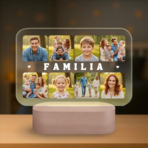 Lámpara Personalizada - Lampara con Foto y con Texto, Regalos Originales, Luz LED, Regalo para Pareja, Amigos, Familiares, Regalos Personalizados, Placa de Metacrilato con Luz (FAMILIA)