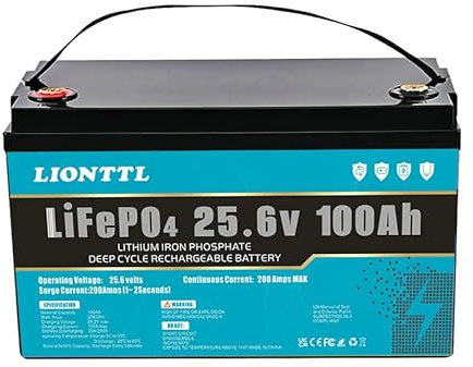 Batería LiFePO4 Batería LiFePO4 de 24V (25,6V) 100Ah, batería de fosfato de Iones de Litio Recargable de Ciclo Profundo 5000+ con BMS para vehículos recreativos, Sistemas solares fotovoltaicos y más