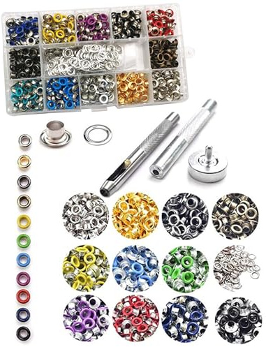 700 Stück Ösen Set 12 Farben,5mm metallösen mit Installation Werkzeuge,Ösen Werkzeug Kit,Kupfer Planenösen, Metallösen Eyelets Ringösen Set für Schuhe Ledertaschen Kleidung DIY Handwerk