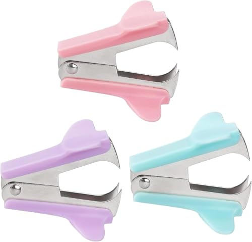Heftklammerentferner, Heftklammerentferner, Werkzeug zum Entfernen von Heftklammern, Zubehör für Schule, Büro, Zuhause (Blau, Rosa, Violett), 3 Stück