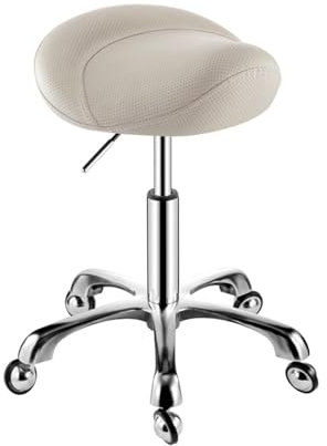 JAVYPPT Sattelhocker, drehbar, höhenverstellbar, mit verdrehsicheren Kugelrädern, ergonomischer Hocker for Klinik, Zahnarzt, Salon, Massage, Büro und Heimküche, Unabhängigkeit(Beige)