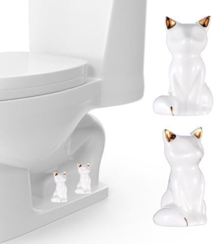 2Pcs Toilet Bolt Caps, White Toilet Screw Cover Caps, Ceramic Lovely Cat Toilet Screw Cover Caps Bathroom Decor, Fun Animals Themed Gadgets for The Toilet Avoid Rusting Toilet Bolts Cover Caps
