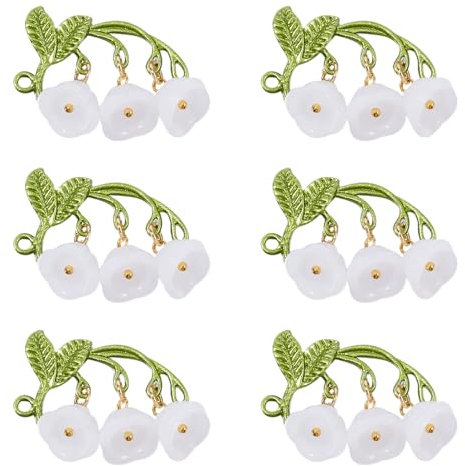 FASHEWELRY 10 Stück Glas-Lilien-Anhänger, grüne Blätter, Blume, baumelnde Ohrring-Anhänger, Glocke, Kristall, Blumen-Charms, Glöckchen, für DIY-Halsketten, Ohrringe, Handwerk, Schmuckherstellung, Glas