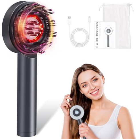 Focenat 2-in-1 Kopfmassagebürste, Kopfhaut Massagebürste und Haaröl Applikator, Haarbürsten Elektrisches, Kopfhaut Massagegerät mit Rot und Blaulicht, für Kopfhaut & Haar Kopf Entspannung