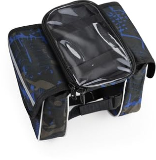 FuninCrea Fahrradtasche Rahmen wasserdichte Fahrrad-Doppelpacktasche Fahrradtasche Gepäckträger Lenkertasche Fahrrad mit Abnehmbarer Touchscreen-Telefonhalterung und Regenschutz (Blau)
