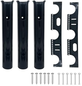 Fishing Rod Holder Bracket 3 Tube，Black Wall Mounted Boat Side Mount Tool Holder Tube Links with Screws