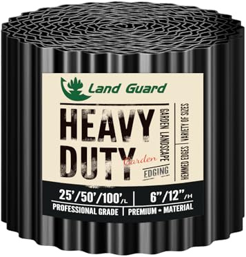 Land Guard Corrugated Garden Edging Border, 6 x 50' Landscape Paver Edging, Tall Landscape Edging, Fence for Garden, Flower Bed, Lawn and Landscape Edging (Glossy Black)