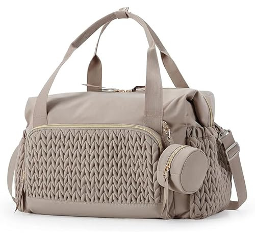 SUYUKU Wickeltasche für Windeln, Multifunktionale Wickeltasche, Große Kapazität, Schultertasche mit Schnuller-Etui für Schwangere und Babys, Wickeltasche für Reisen, Strand, braun, Large Capacity