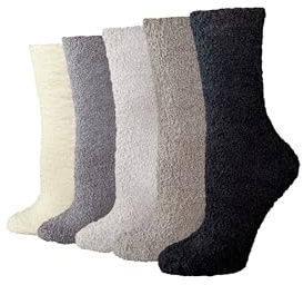 Amazon Essentials Chaussettes Chaudes Doudou Type Pantoufles Douillettes et Duveteuses Femme, 5 Paires, Gris Multicolore, 35-42