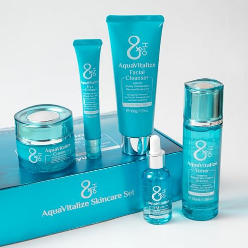 BeauBase 8X H2O AquaVitalize Facial Skincare Women 5 Pezzi Set Regalo Cura della Pelle Viso con Detergente Gesichtswasser Idratante Siero Crema Contorno Occhi e Crema Idratante Ideale per Donna