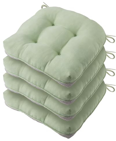 Battilo Chair Cushions Set of 4 for Dining Chairs, Seat Cushions for Kitchen Chairs with Non-Slip Backing, Indoor/Outdoor Waterproof Chair Seat Pads with Ties, 15.5x15.5x4, Sage Green