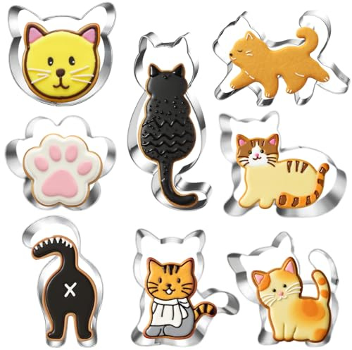 UKoosien Katzel Ausstechformen Set - 8-teilig - Edelstahl Keksausstecher, Spülmaschinengeeignet - Für Plätzchen, Kuchen & Deko - Ideal für Geburtstag, Herbst, Feiertag