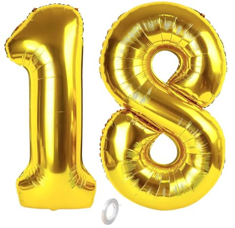 Balorise 40 Inch Giant Gold Foil Balloon Number 18/81, Inflatable Helium, Large Number 0-9, 10-100 (101 cm), Gold Foil Balloons for Birthday Party and Wedding